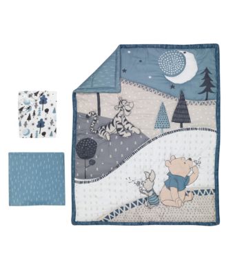 Disney Baby Forever Pooh Blue/Gray Bear 3-Piece Baby Crib Bedding Set by