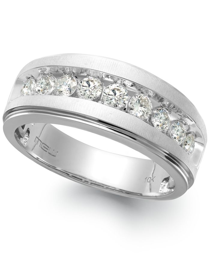 Macy's Men's Nine-Stone Diamond Ring in 10k White Gold (1/4 ct. t.w ...