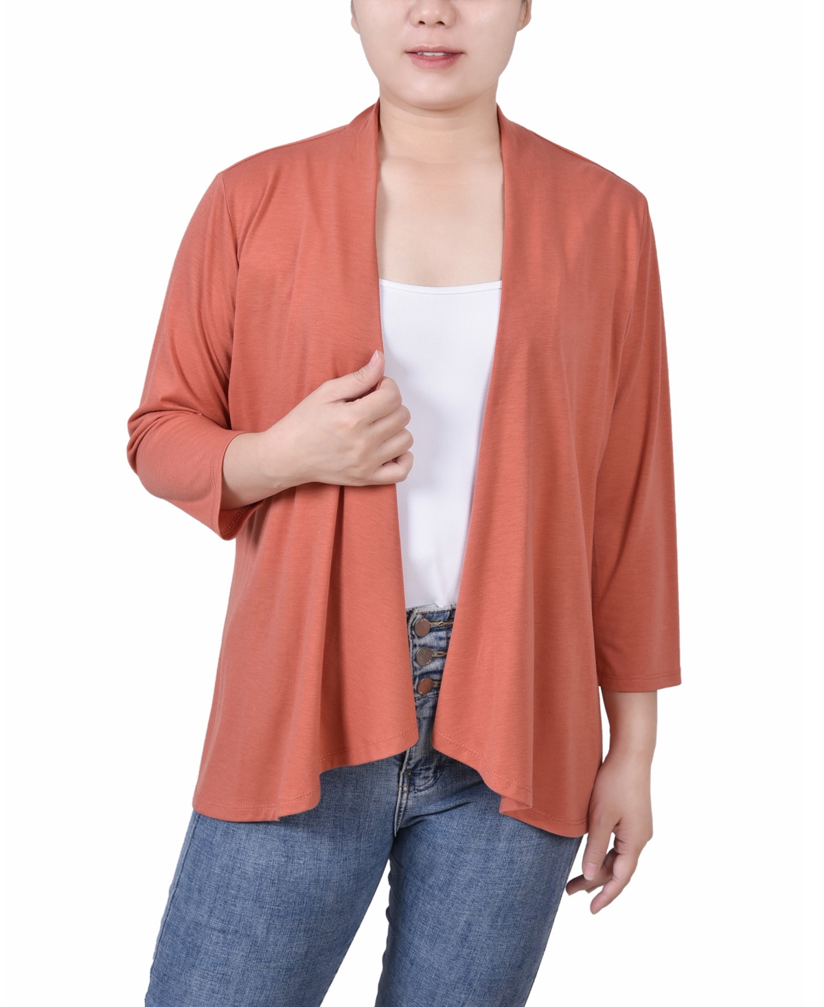 Ny Collection Women's Solid 3/4 Sleeve Cardigan In Carnelian