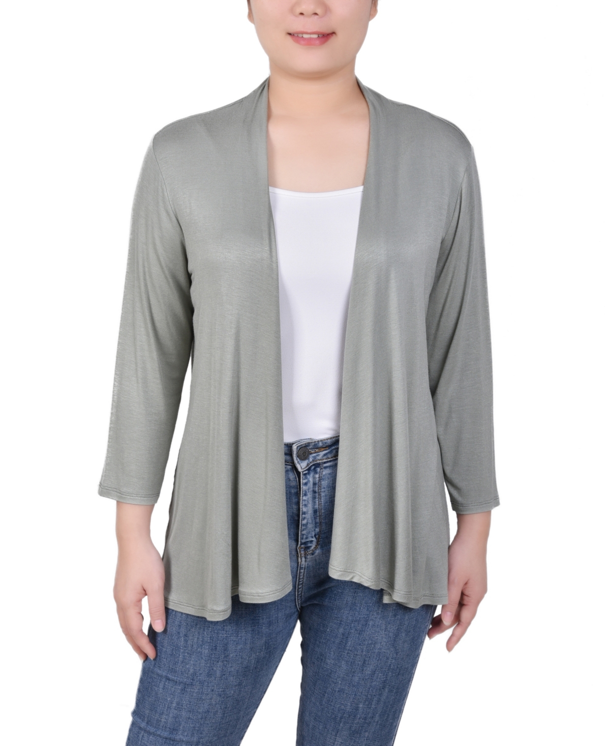 Ny Collection Women's Solid 3/4 Sleeve Cardigan In Desert Sage