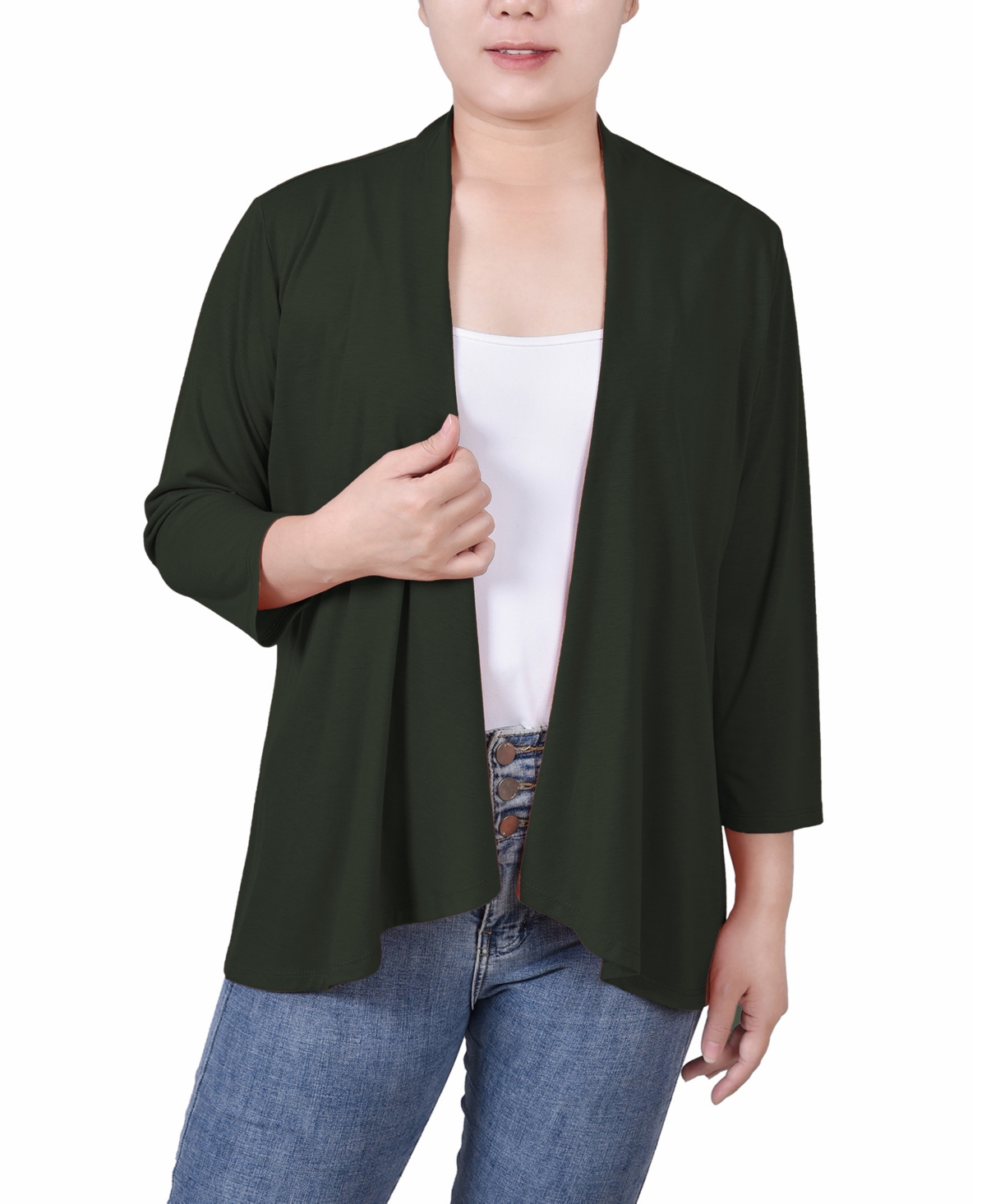 Ny Collection Women's Solid 3/4 Sleeve Cardigan In Olivine