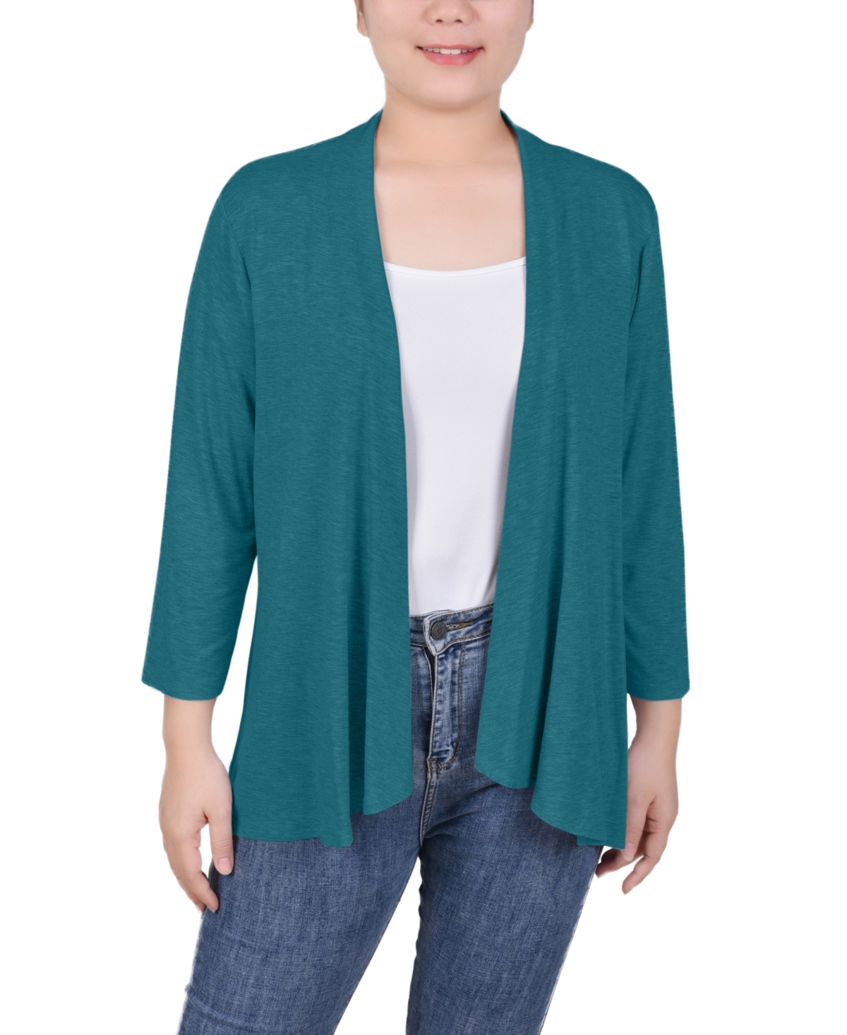 Ny Collection Women's Solid 3/4 Sleeve Cardigan In Emerald