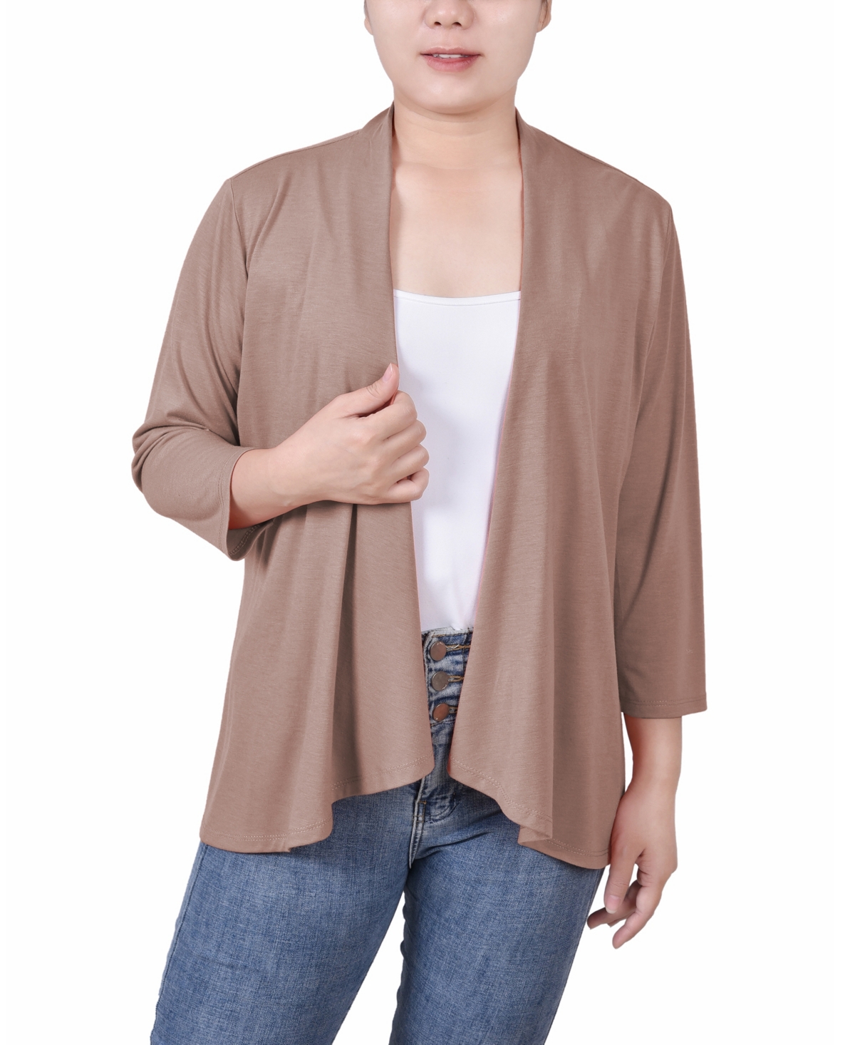 Ny Collection Women's Solid 3/4 Sleeve Cardigan In Moonlight