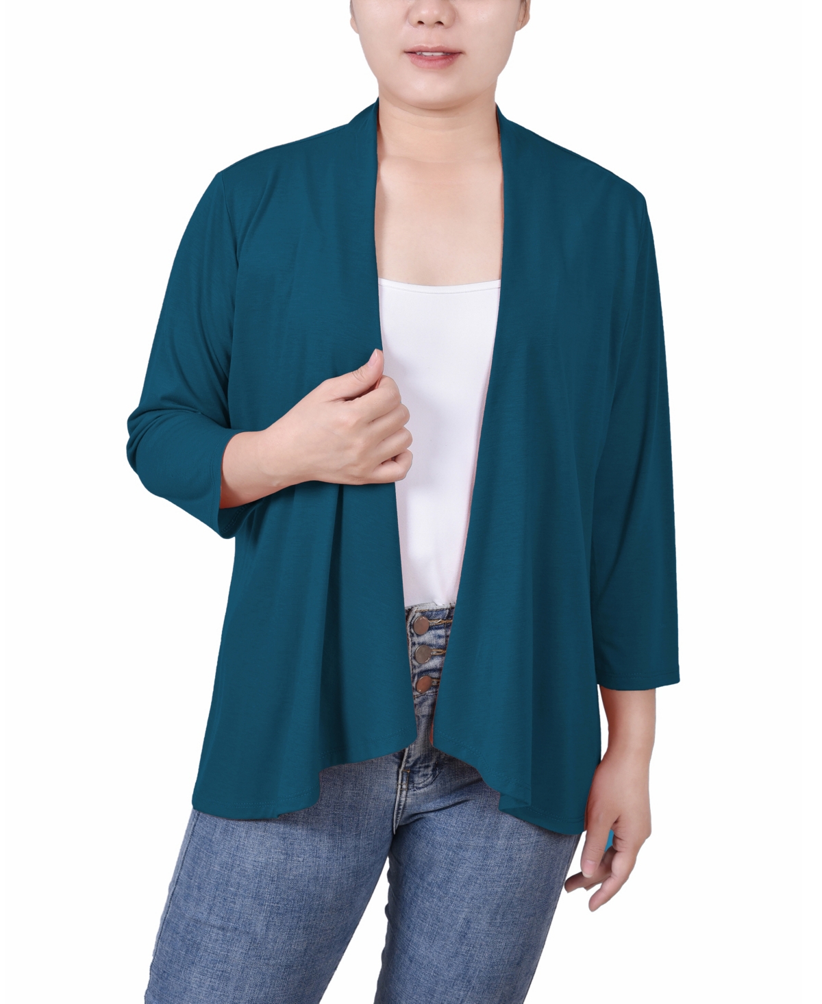 Ny Collection Women's Solid 3/4 Sleeve Cardigan In Moroccan Blue