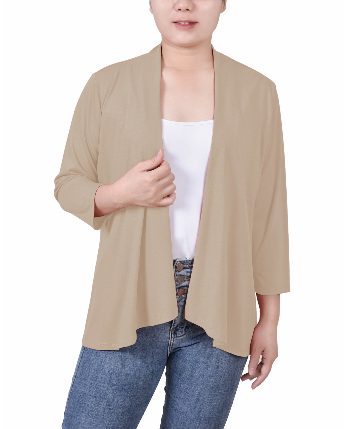 Ny Collection Women's Solid 3/4 Sleeve Cardigan In Oxford Tan