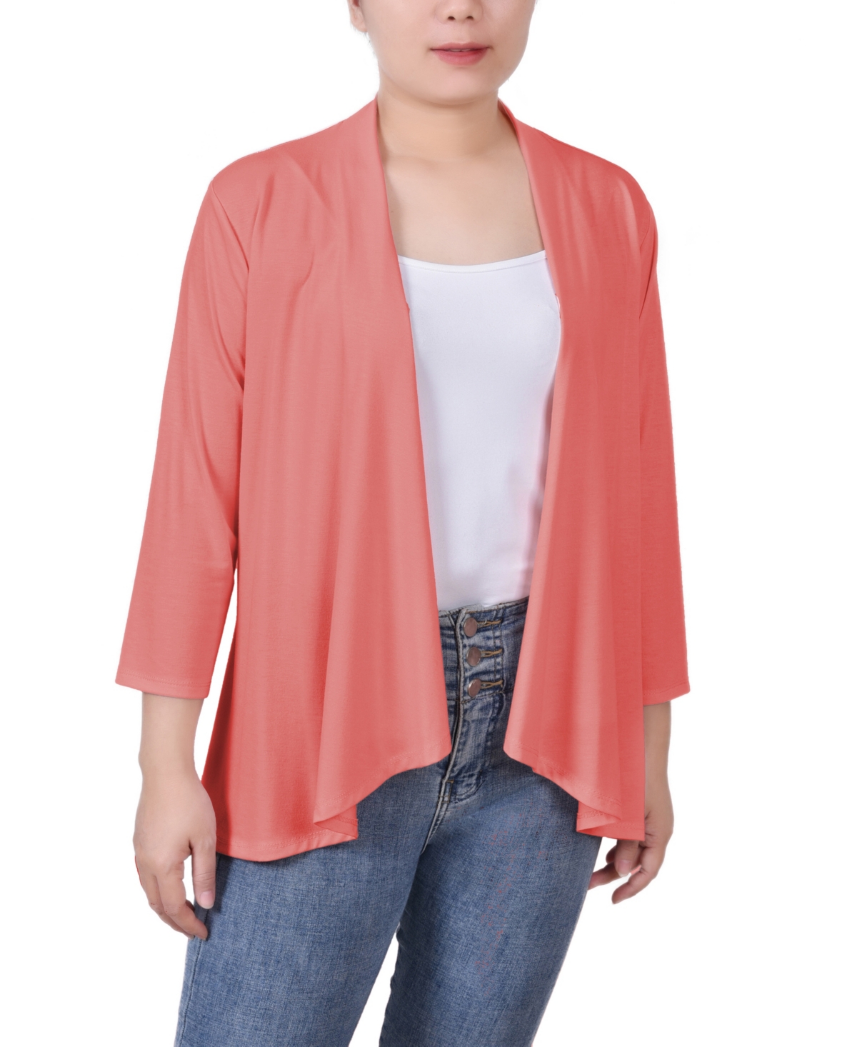 Ny Collection Women's Solid 3/4 Sleeve Cardigan In Shell Pink