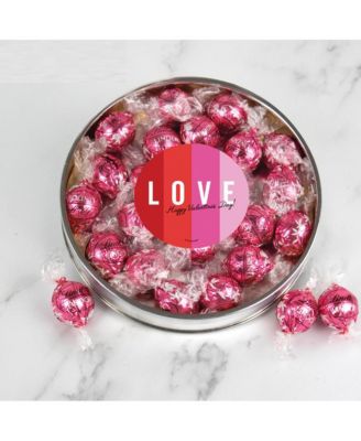 Valentine's Day Candy Gift Tin with Chocolate Lindor Truffles by Lindt Large Plastic Tin with Sticker, 24 Pieces