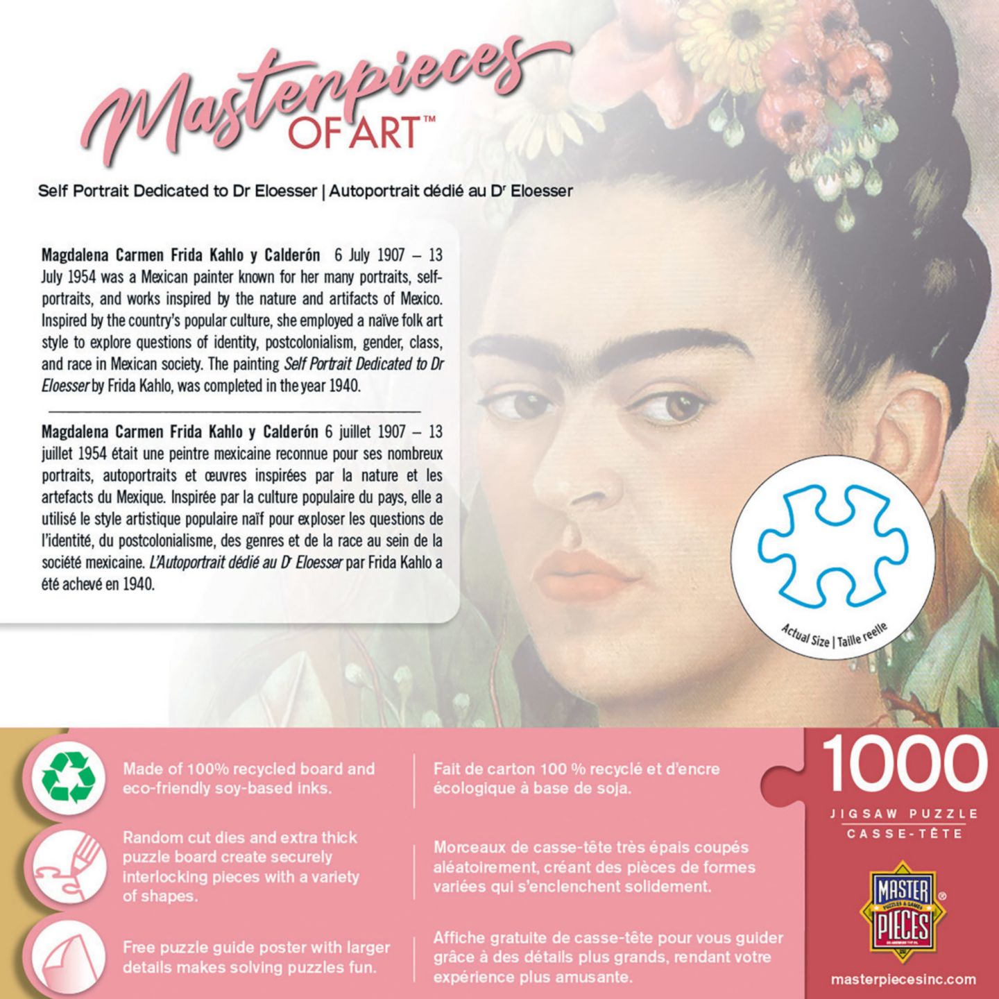 Детский пазл MasterPieces Puzzles Frida Kahlo Self Portrait 1000 Piece Jigsaw Puzzle, Ages 14+, цвет: Разноцветный — фото 3