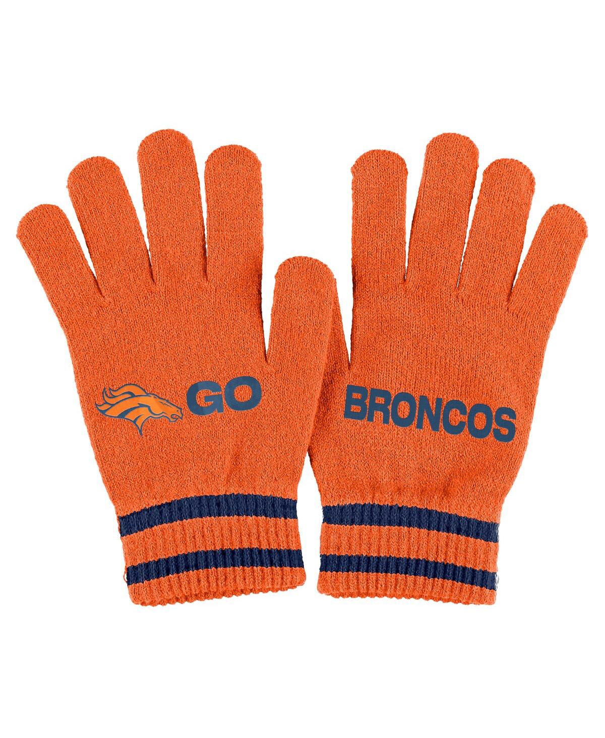 Shop Wear By Erin Andrews Women's  Orange Denver Broncos Double Jacquard Cuffed Knit Hat With Pom And Glov