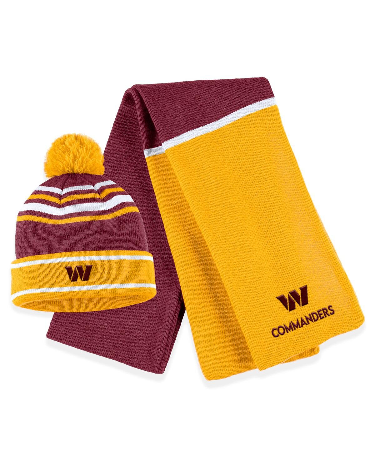 Wear By Erin Andrews Women's  Burgundy Washington Commanders Colorblock Cuffed Knit Hat With Pom And