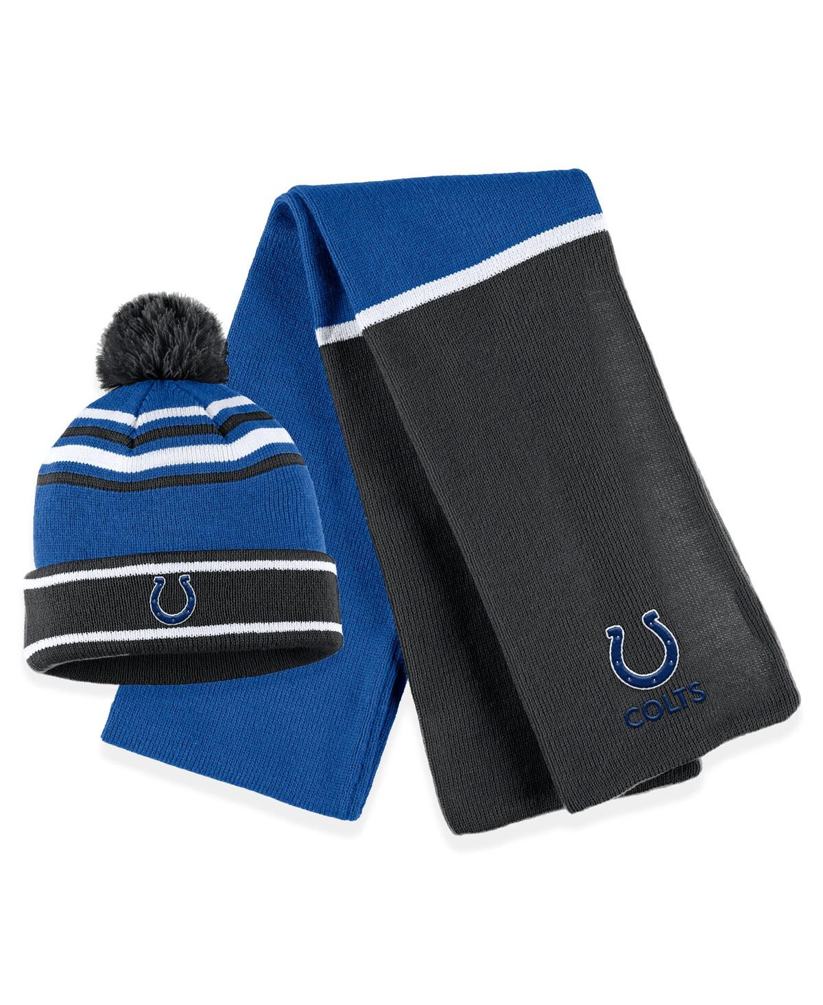 Shop Wear By Erin Andrews Women's  Royal Indianapolis Colts Colorblock Cuffed Knit Hat With Pom And Scarf