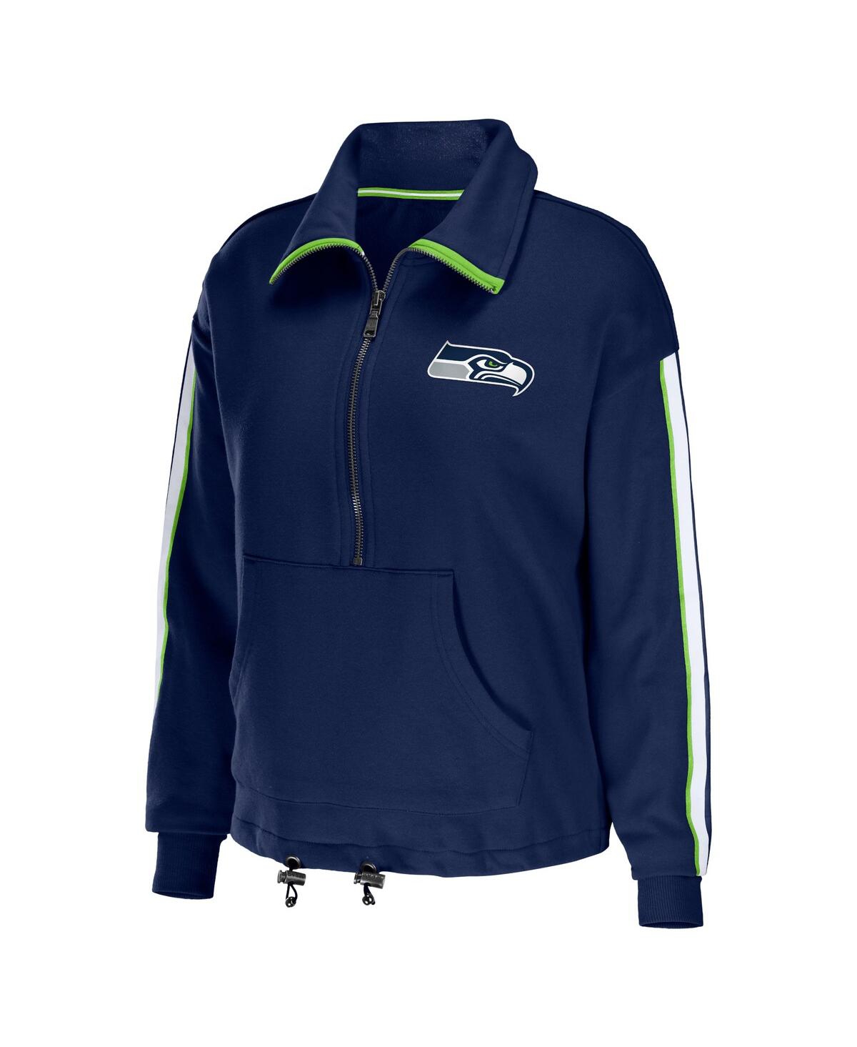 Shop Wear By Erin Andrews Women's  College Navy Seattle Seahawks Logo Stripe Half-zip Top