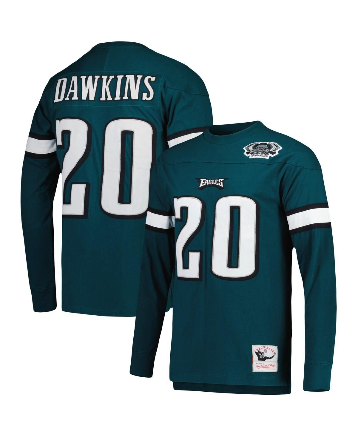 Мужская футболка с длинным рукавом Brian Dawkins Midnight Green Philadelphia Eagles с именем и номером игрока, вышедшего на пенсию.