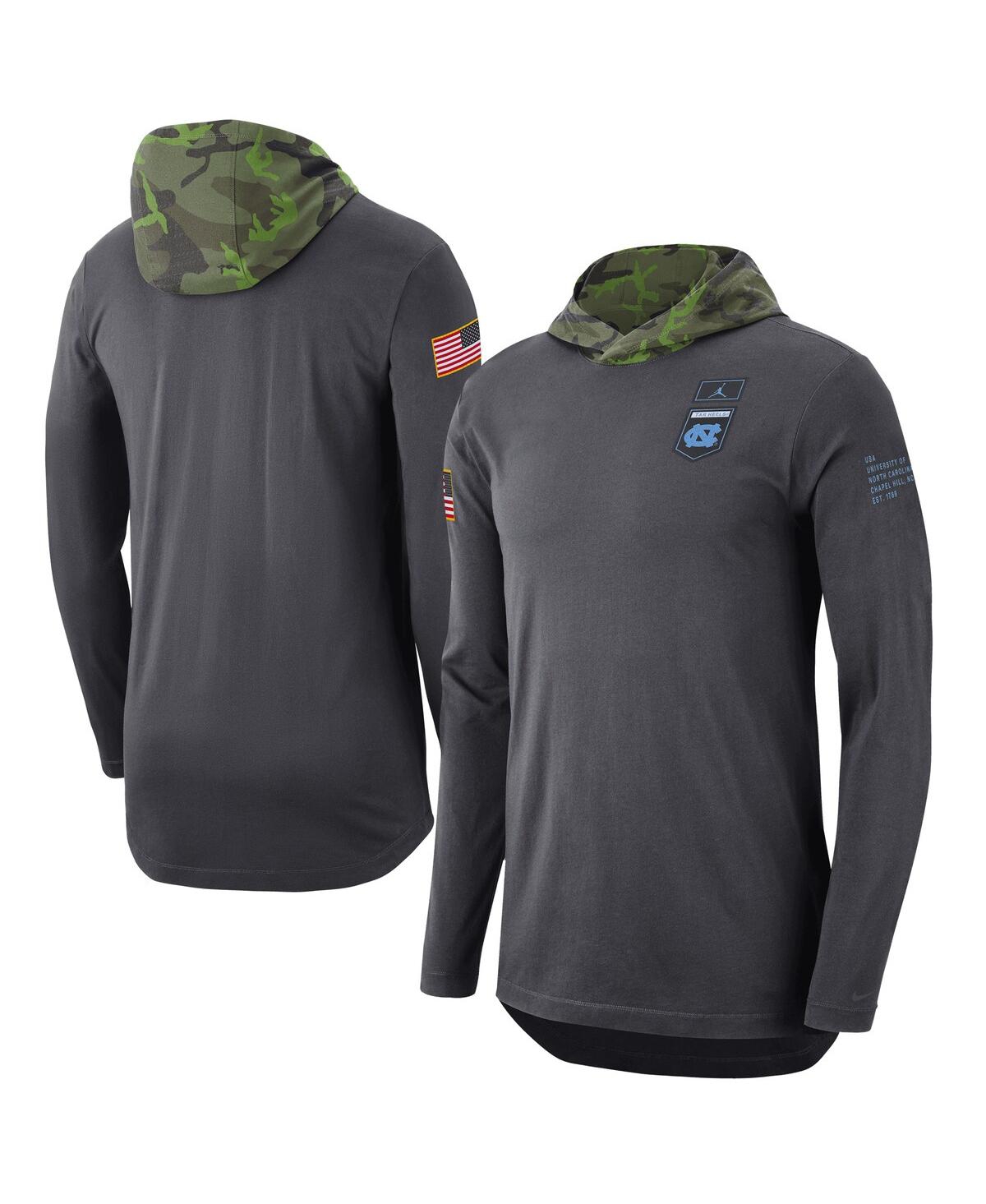 Shop Jordan Men's  Anthracite North Carolina Tar Heels Military-inspired Long Sleeve Hoodie T-shirt