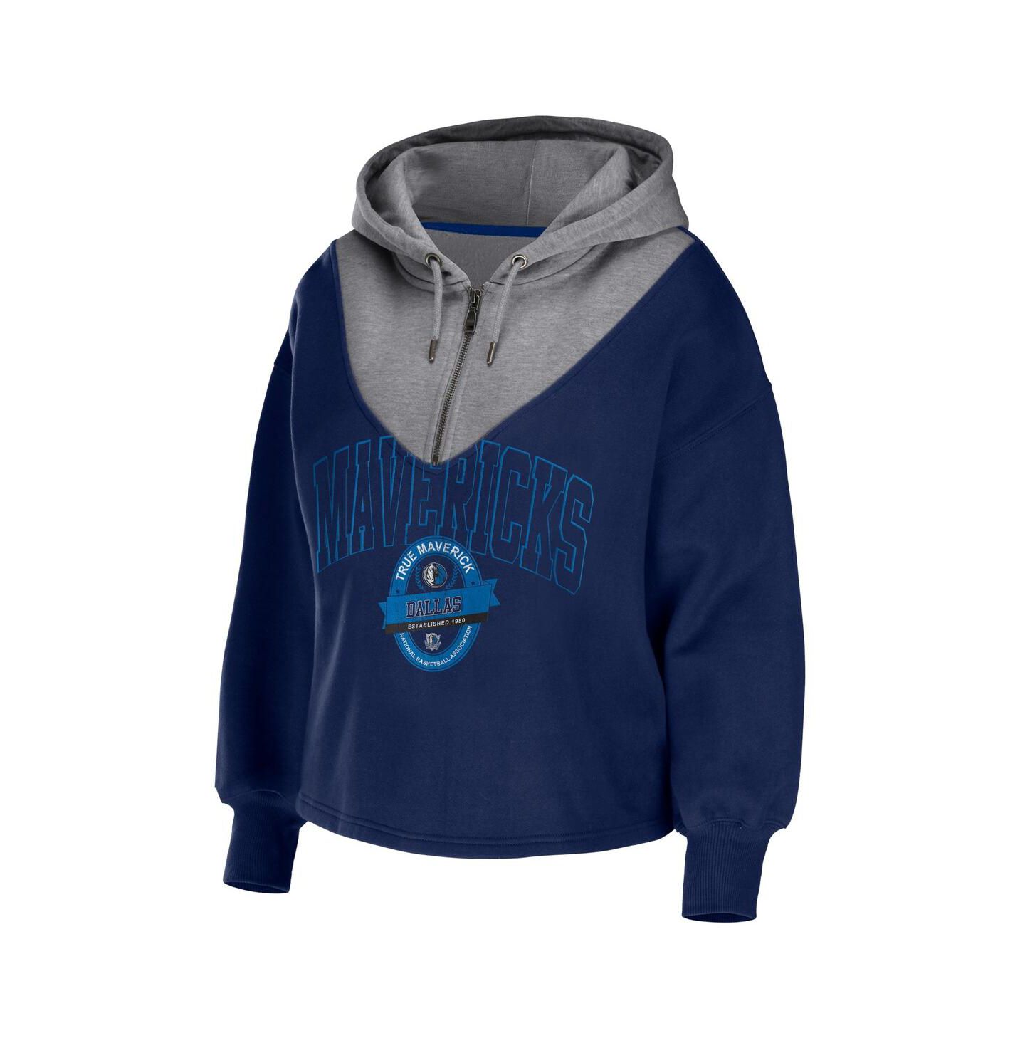 Женская куртка WEAR by Erin Andrews Navy Dallas Mavericks Pieced Quarter-Zip Hoodie Jacket — фото 3