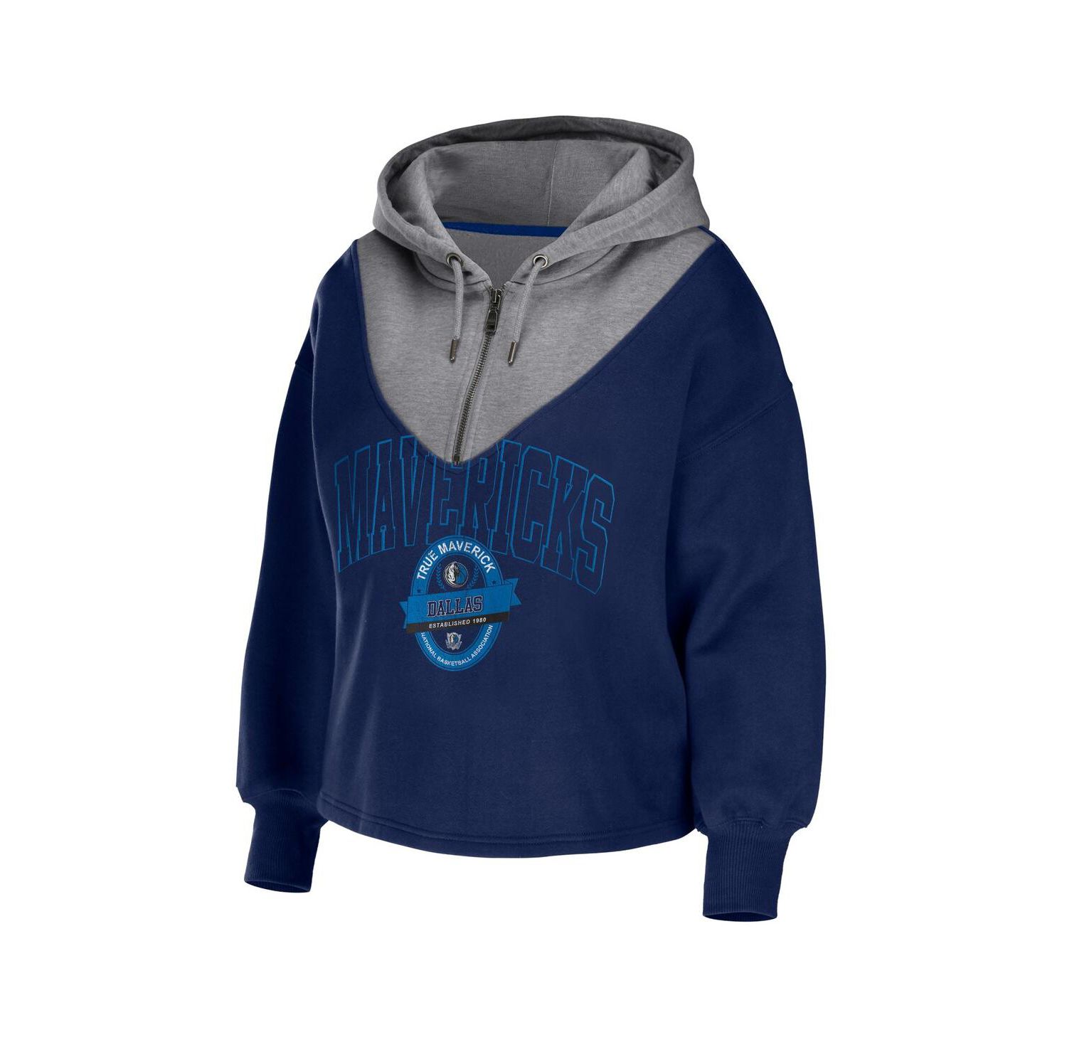 Women's Navy Dallas Mavericks Pieced Quarter-Zip Hoodie Jacket