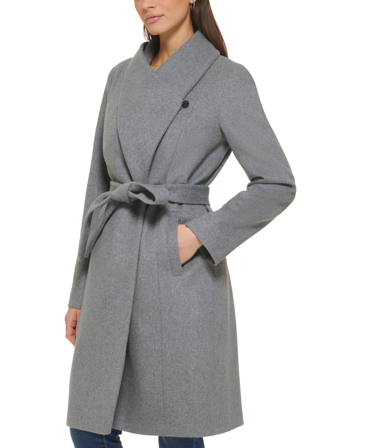Cole Haan Women's Wool Blend Belted Wrap Coat In Charcoal