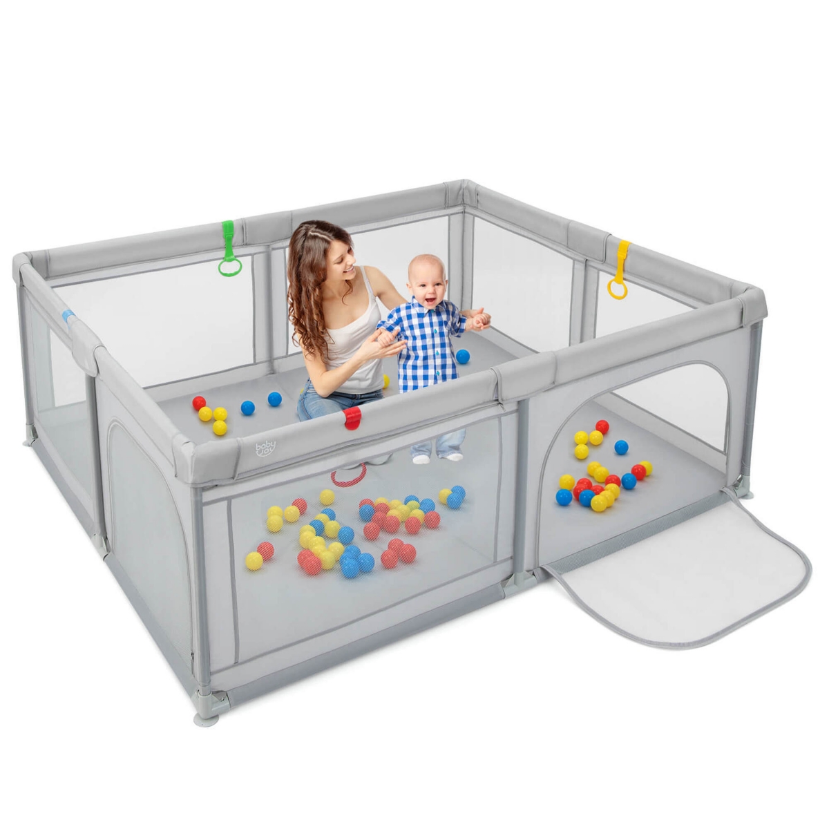 Costway Baby Playpen Large Safety Kids Activity Center In Grey