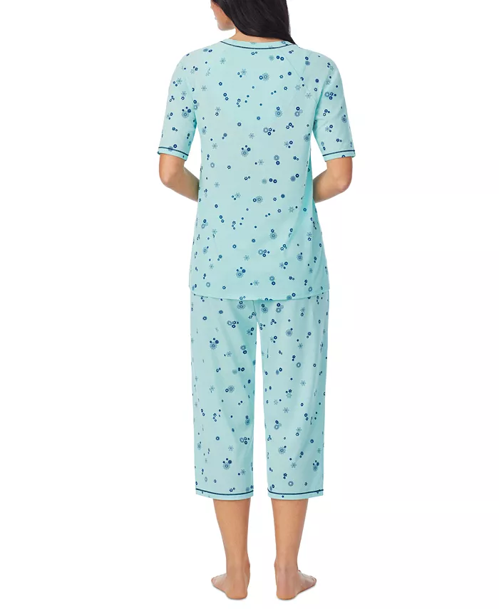 Printed Elbow-Sleeve Top & Capri Pants Pajama Set - thumbnail 2