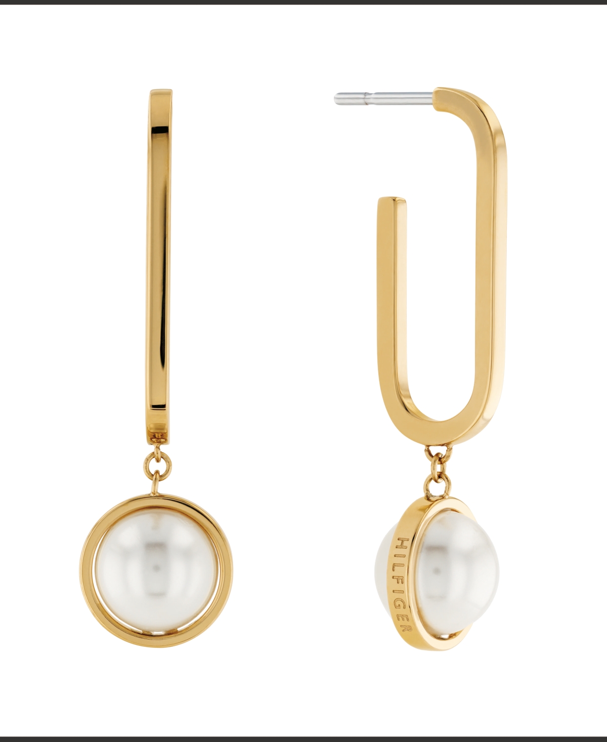 Tommy Hilfiger Imitation Pearl Drop Paperclip Earrings In Gold