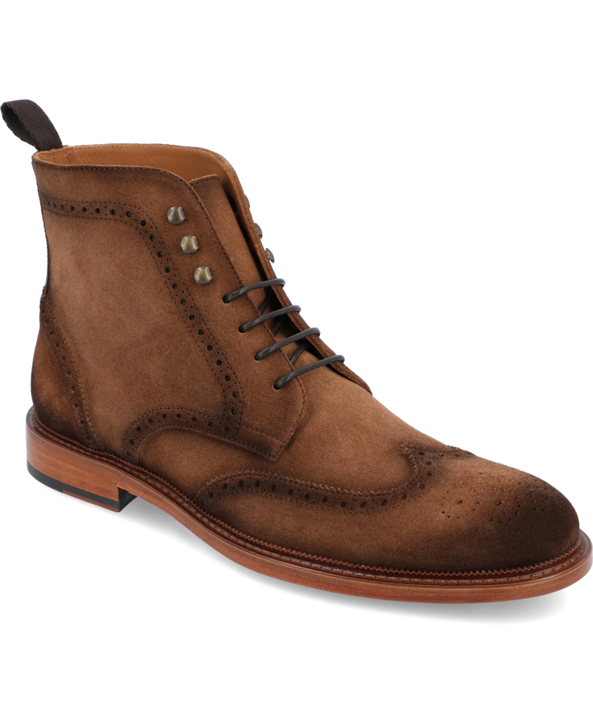 Shop Taft Men's Mack Handcrafted Burnished Suede Leather Wingtip Brogue Dress Lace-up Boots In Brown