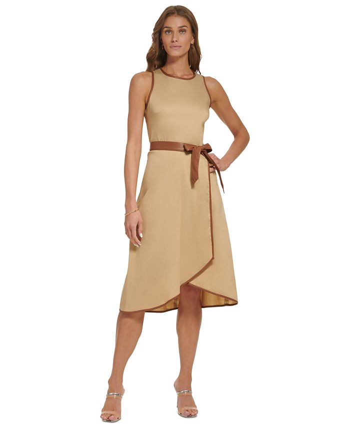 DKNY Women s Mixed Media Belted Midi Dress Macy s