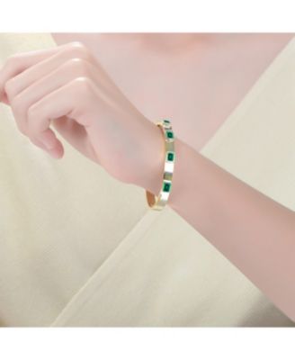 14K Gold Plated Green Cubic Zirconia Bangle Bracelet