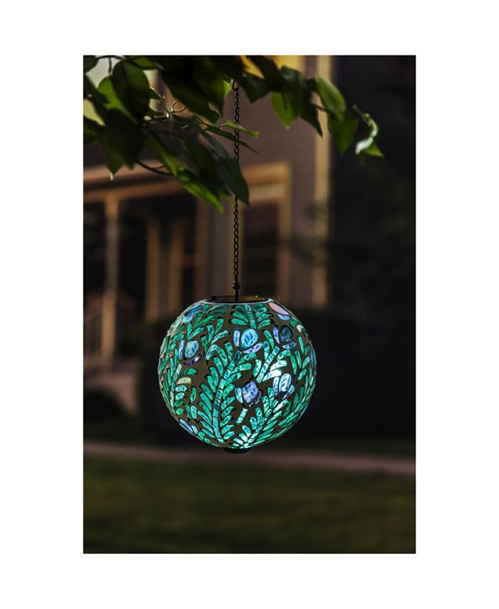 Evergreen 8" Solar Hanging Mosaic Gazing Ball, Peacock Fade and