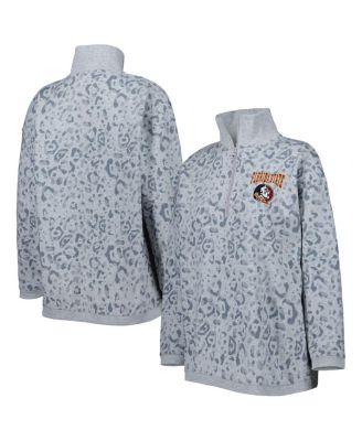 Women's Heather Gray Florida State Seminoles Leopard Quarter-Zip Sweatshirt