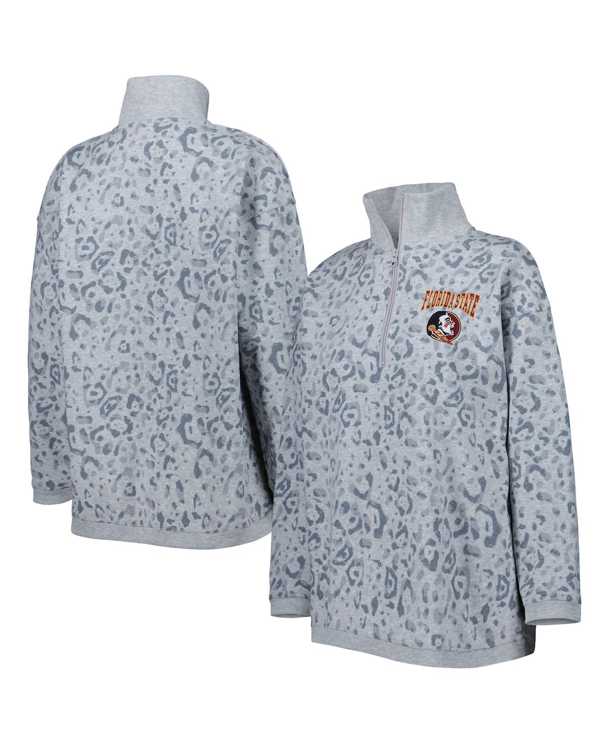 Gameday Couture Women's  Heather Gray Florida State Seminoles Leopard Quarter-zip Sweatshirt In Heather Gray
