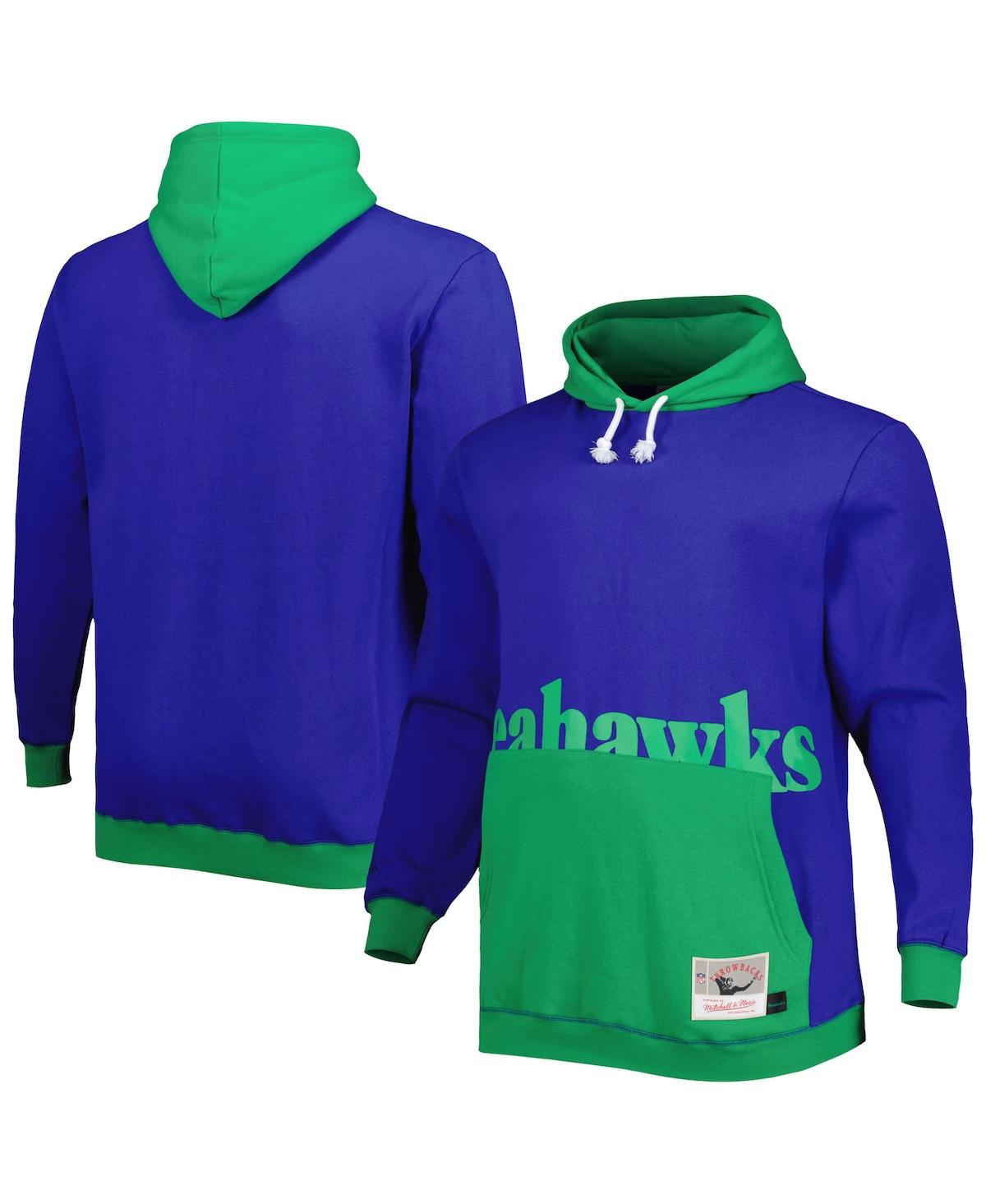 Shop Mitchell & Ness Men's  Royal, Green Seattle Seahawks Big And Tall Big Face Pullover Hoodie In Royal,green