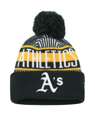 Big Boys and Girls Green Oakland Athletics Striped Cuffed Knit Hat with Pom