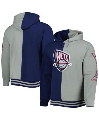 Men's Navy, Gray New Jersey Nets Hardwood Classics Split Pullover Hoodie