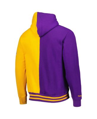 Men's Purple, Gold Los Angeles Lakers Hardwood Classics Split Pullover Hoodie