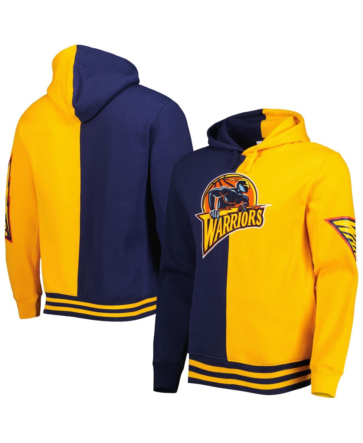 Mitchell & Ness Men's  Navy, Gold Golden State Warriors Hardwood Classics Split Pullover Hoodie In Navy,gold