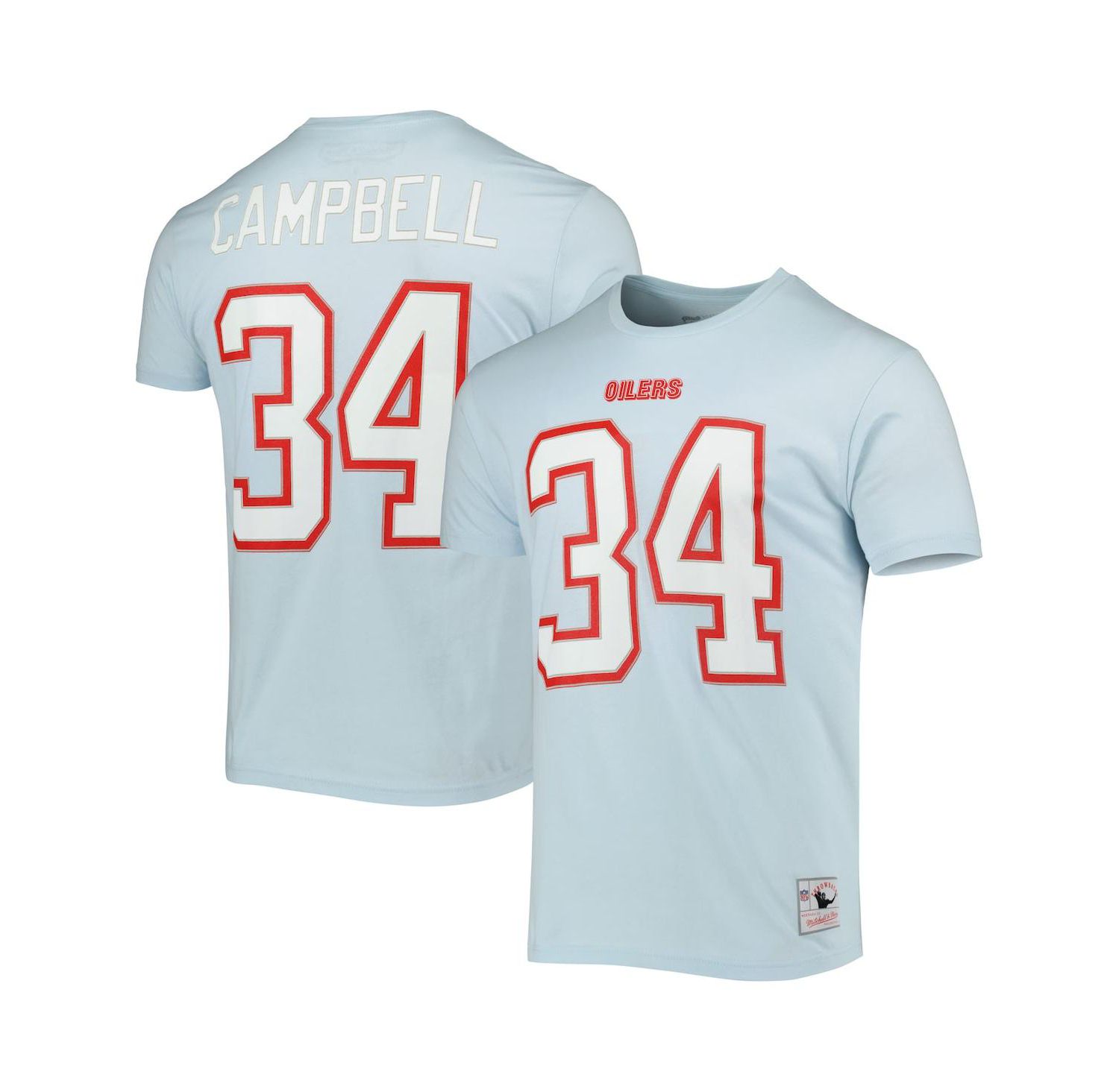 Men's Earl Campbell Light Blue Houston Oilers Retired Player Logo Name and Number T-shirt