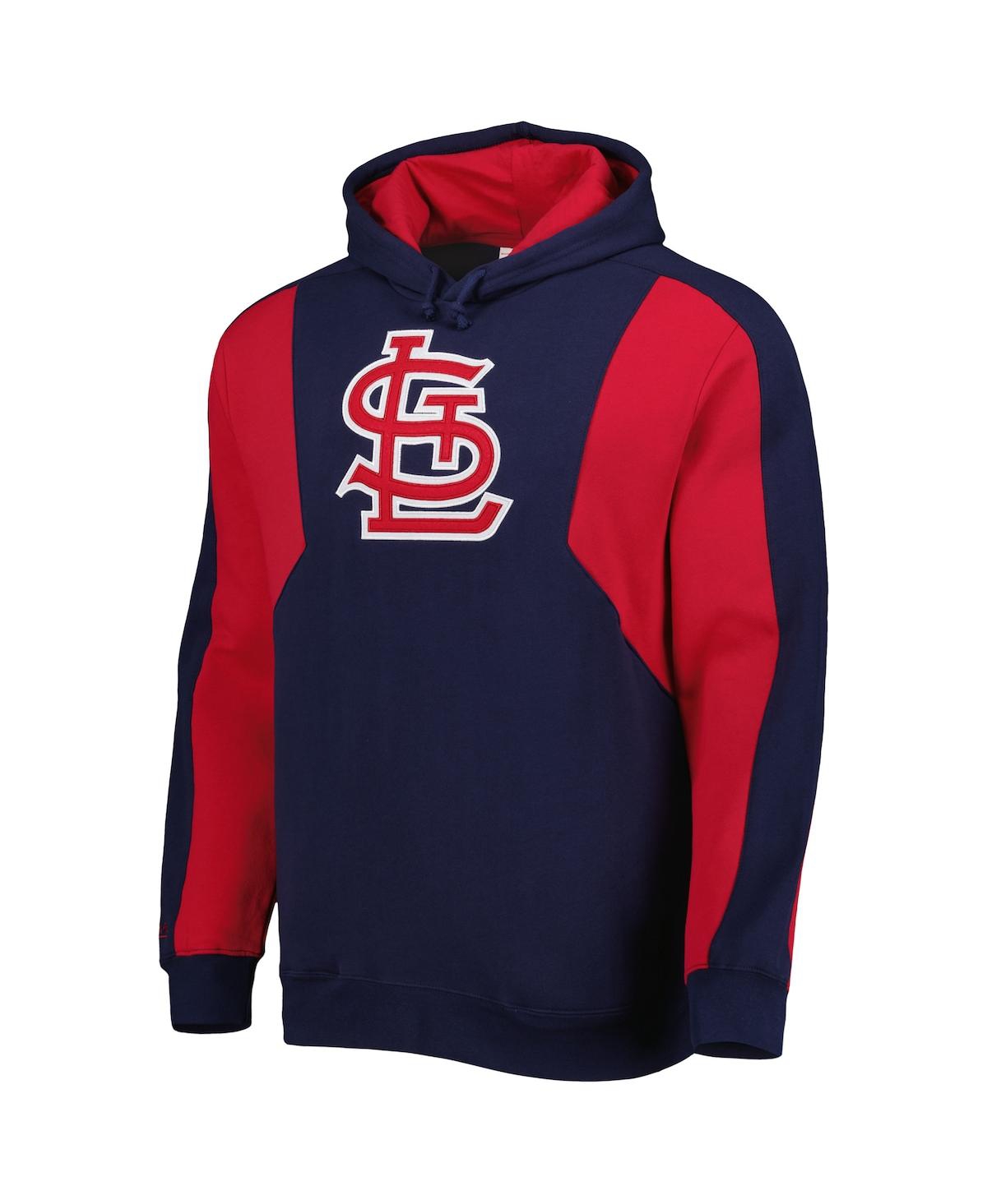 Mitchell & Ness Men's  Navy, Red St. Louis Cardinals Colorblocked Fleece Pullover Hoodie In Navy,red