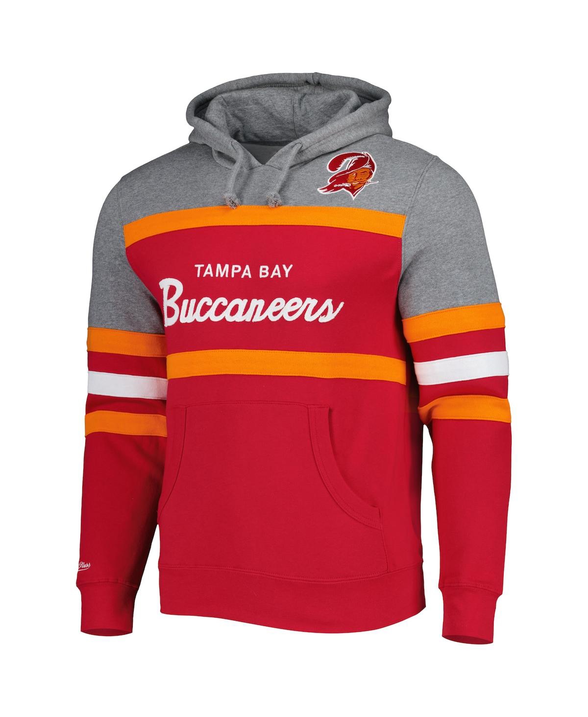 Mitchell & Ness Men's  Red, Heathered Gray Tampa Bay Buccaneers Head Coach Pullover Hoodie In Red,heathered Gray