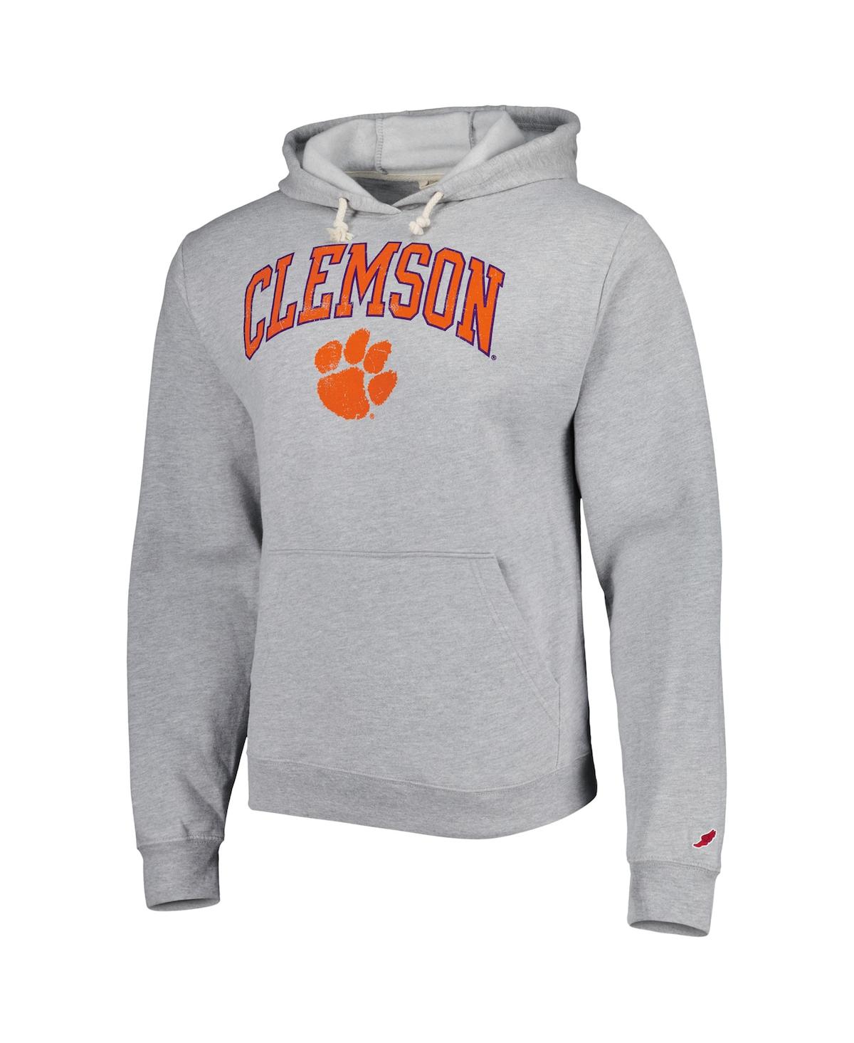 LEAGUE COLLEGIATE WEAR MEN'S LEAGUE COLLEGIATE WEAR HEATHER GRAY CLEMSON TIGERS ARCH ESSENTIAL FLEECE PULLOVER HOODIE 