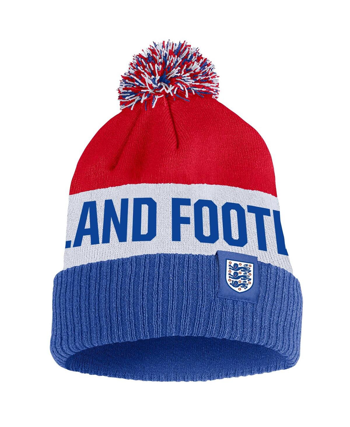 Shop Nike Men's  Blue, Red England National Team Classic Stripe Cuffed Knit Hat With Pom In Blue,red