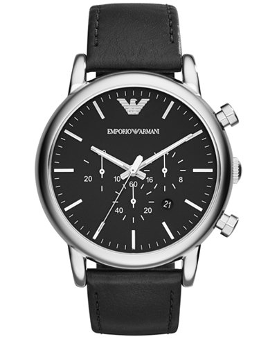 Emporio Armani Men's Chronograph Matte Black Leather Strap Watch 46mm AR1828
