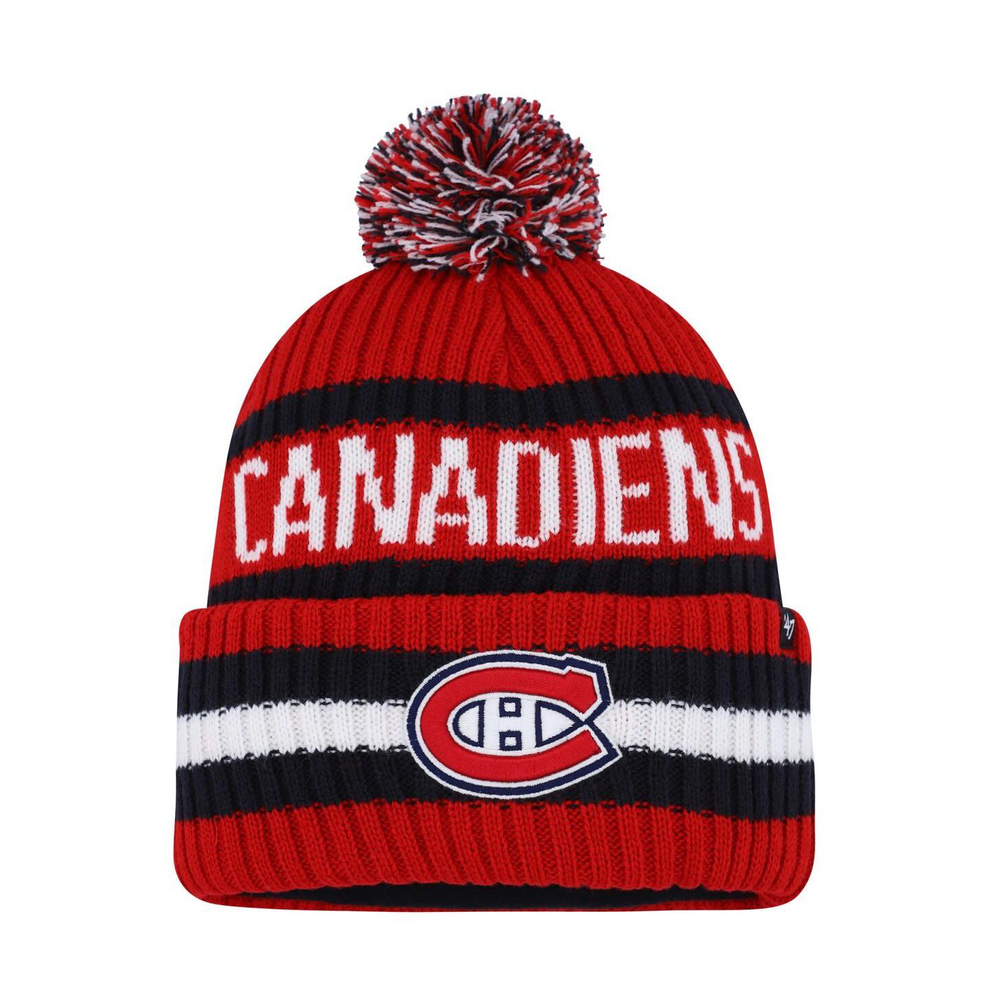 Мужская шапка '47 Brand Red Montreal Canadiens Bering Cuffed Knit Hat with Pom — фото 1