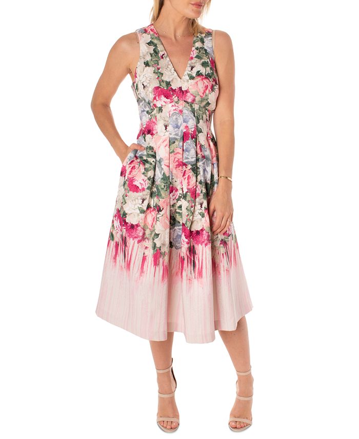 Maison Tara Women's Floral-Print Jacquard Fit & Flare Dress - Macy's