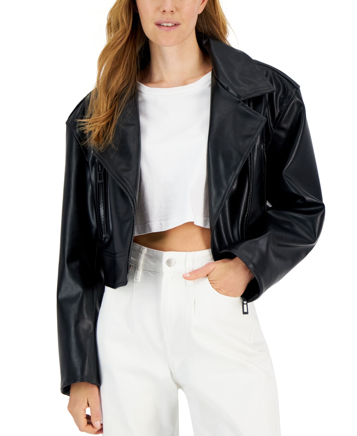 Hugo Women's Faux-leather Logo Moto-inspired Jacket In Black