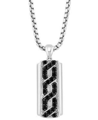 EFFY Collection - Men's Black Spinel Dog Tag 22" Pendant Necklace (1-1/5 ct. t.w.) in Sterling Silver