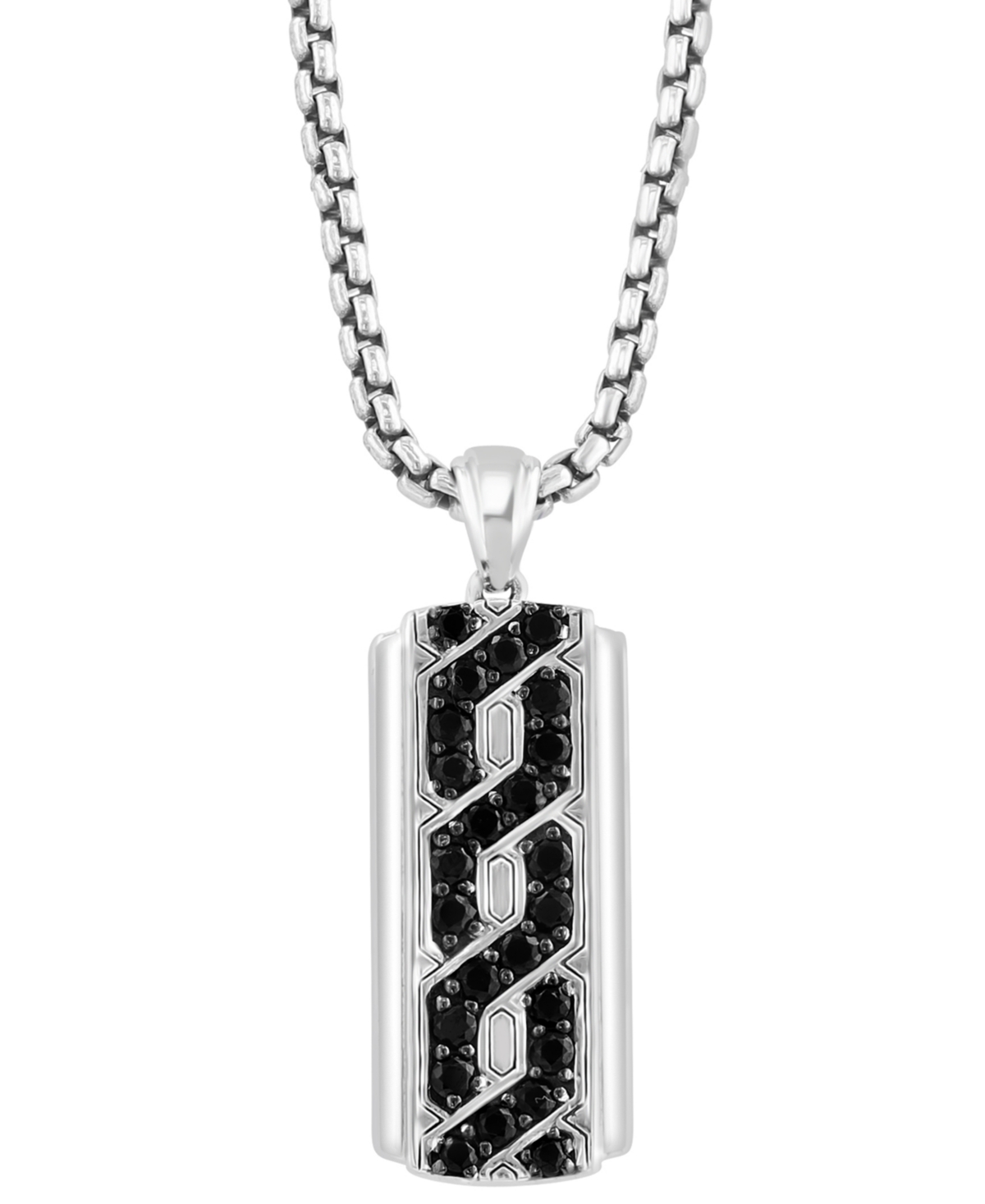 Effy Collection Effy Men's Black Spinel Dog Tag 22" Pendant Necklace (1-1/5 Ct. T.w.) In Sterling Silver