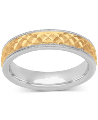 Men's Quilt Carved Two-Tone Wedding Band in Sterling Silver & 18k Gold-Plate
