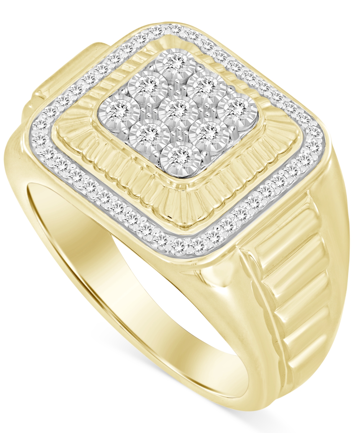 Macy's Men's Diamond Halo Cluster Ring (1/2 Ct. T.w.) In 10k Gold In K Yellow Gold
