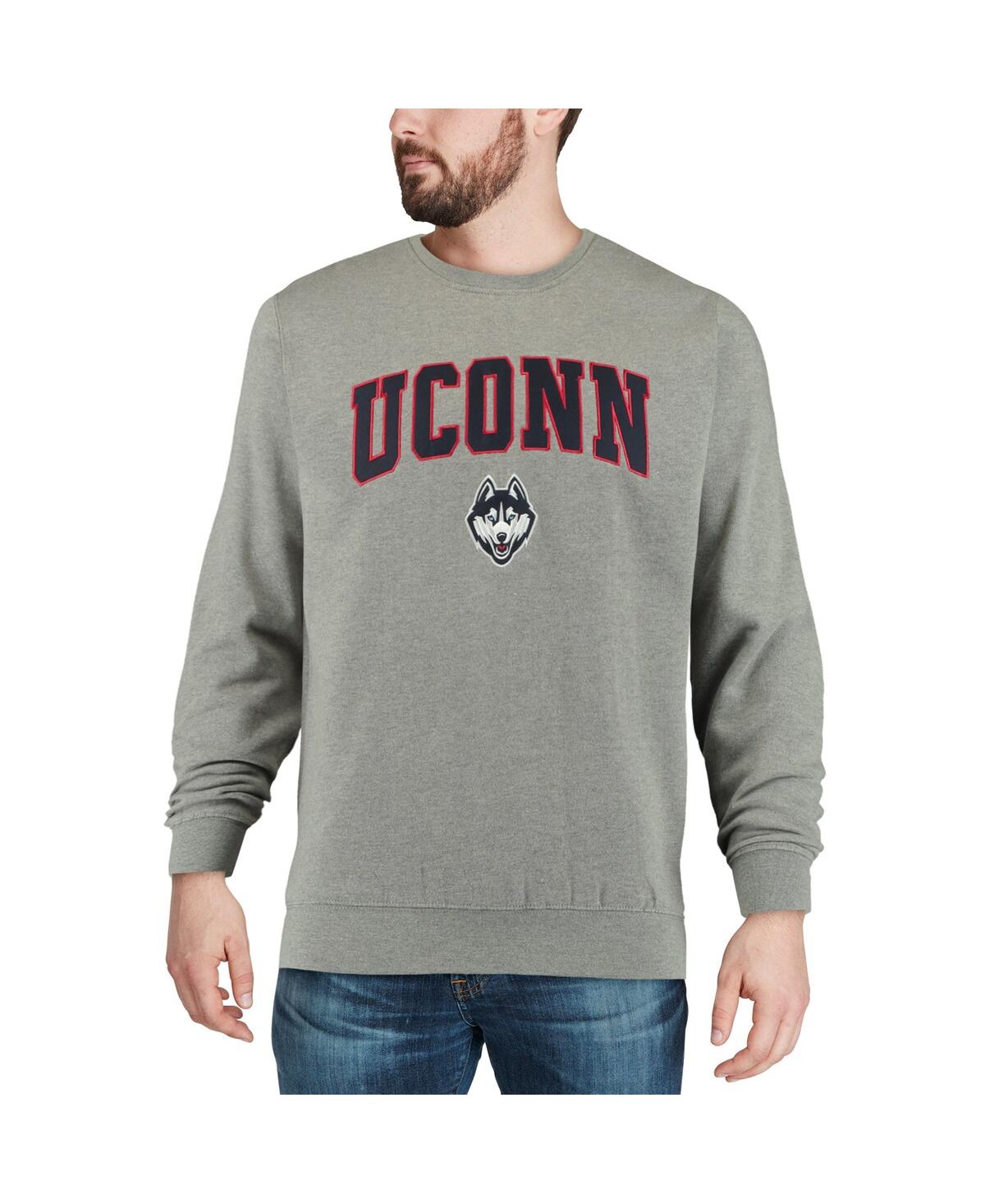 Colosseum Men's Uconn Huskies Arch And Logo Crew Neck Sweatshirt In Heather Gray