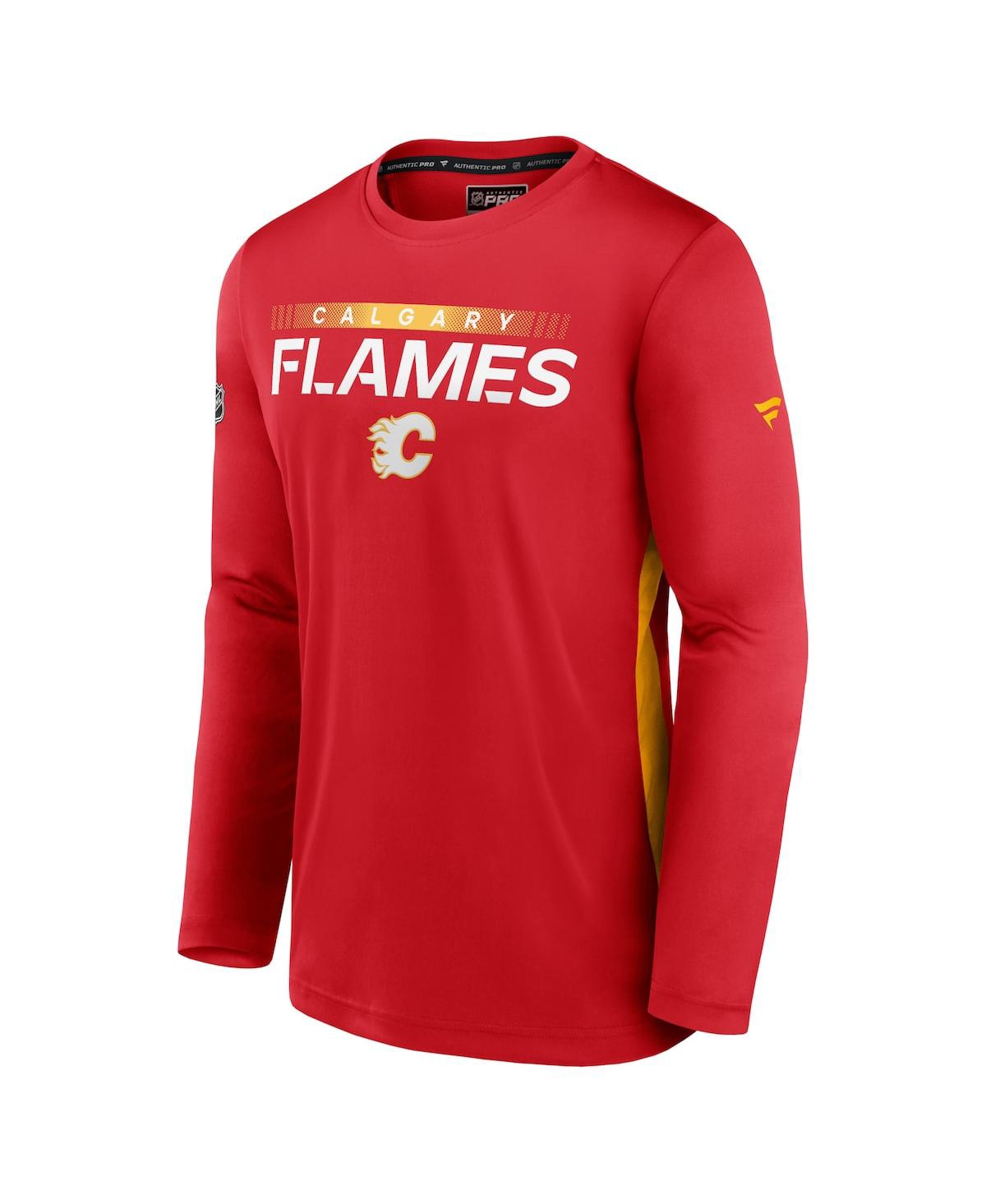 Shop Fanatics Men's  Red Calgary Flames Authentic Pro Rink Performance Long Sleeve T-shirt